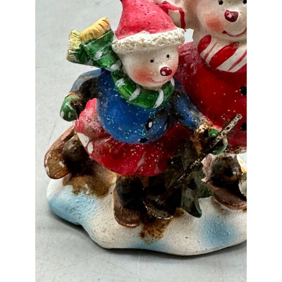 Vintage Snowman & Child Skiing Figurine village shine tree 3.5X2.5" READ - Picture 5 of 9